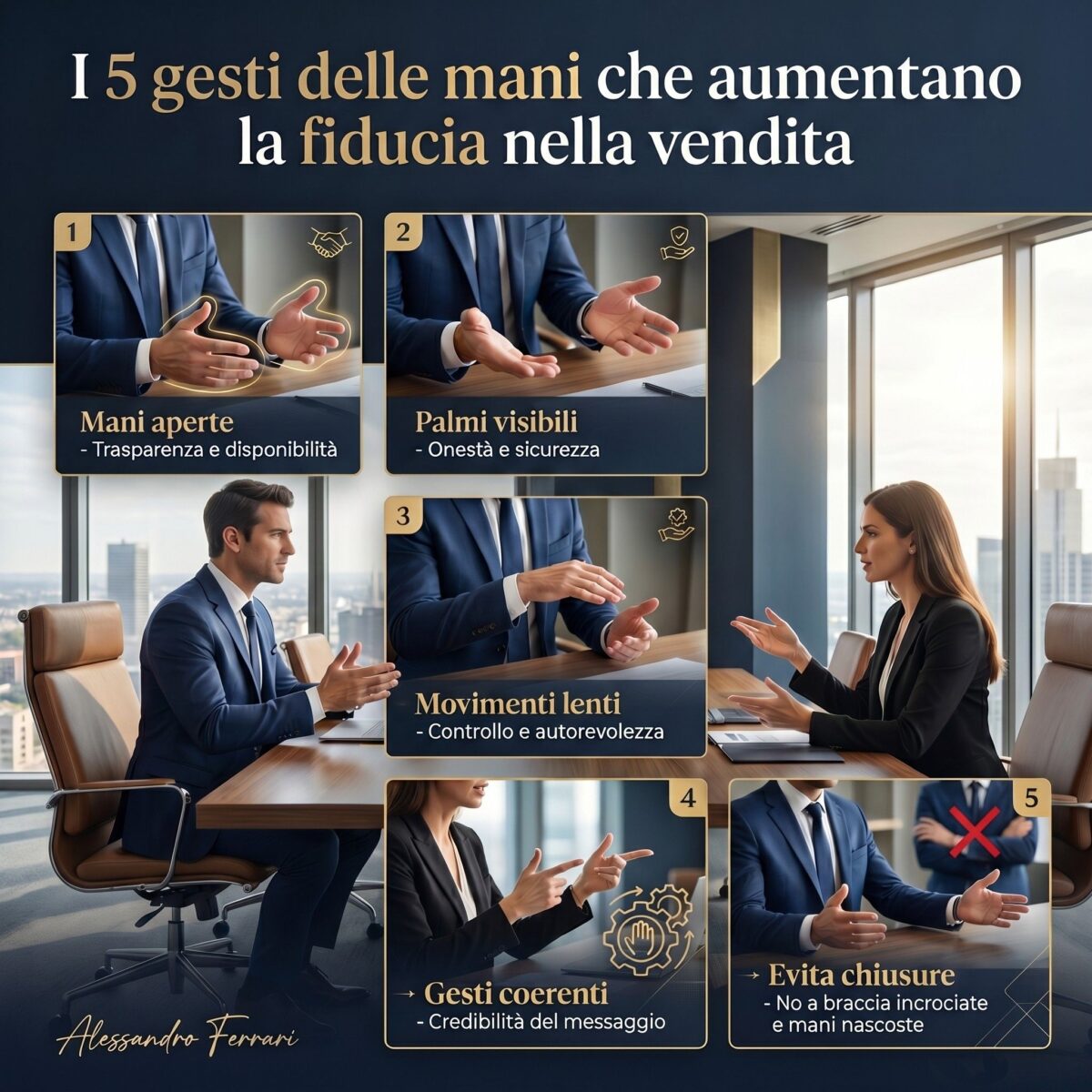 gesti delle mani nella vendita per aumentare fiducia e persuasione