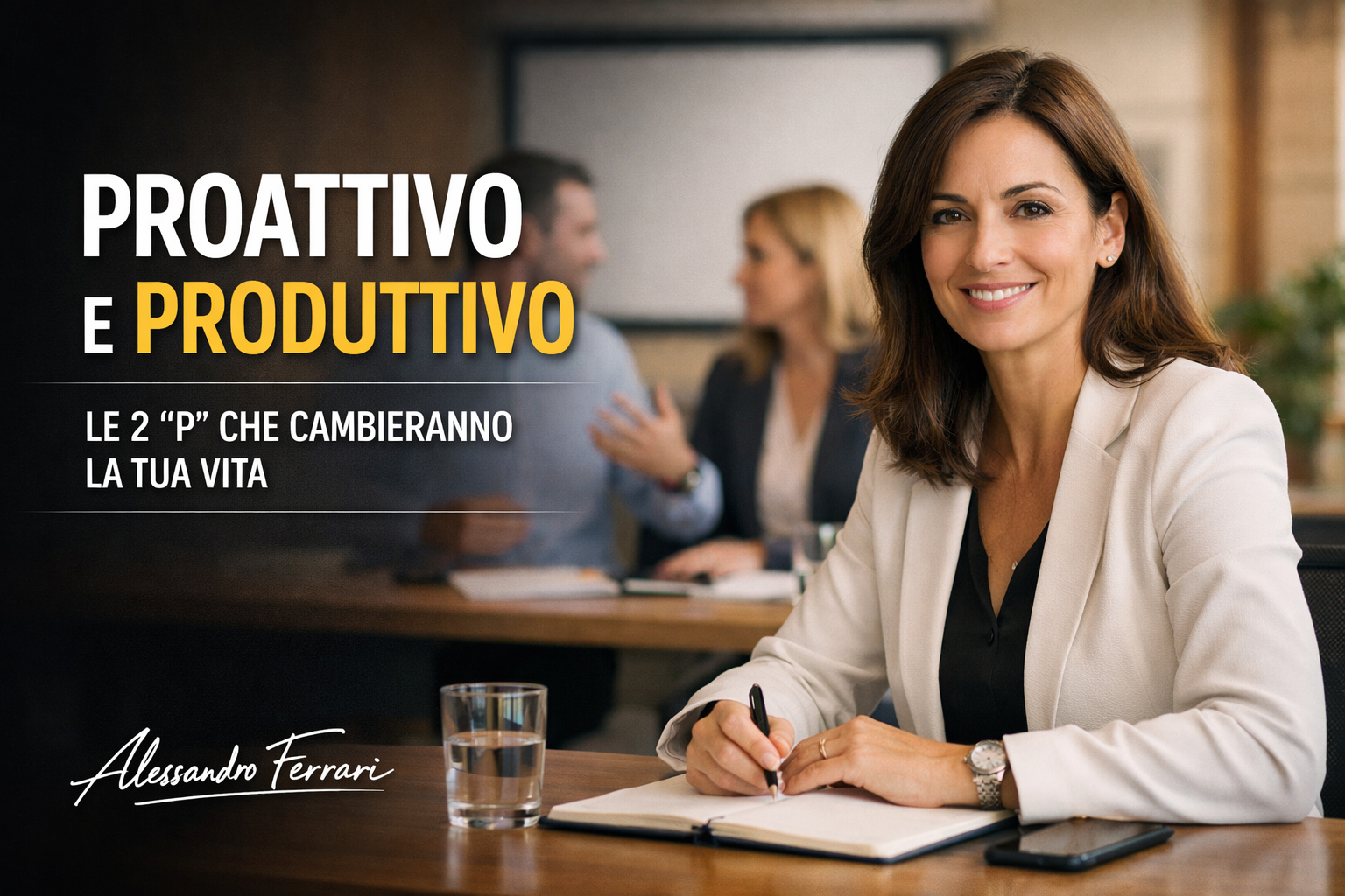 Donna professionista in un contesto aziendale durante una sessione di formazione, cover dell’articolo Proattivo e produttivo: le 2 P che cambieranno la tua vita