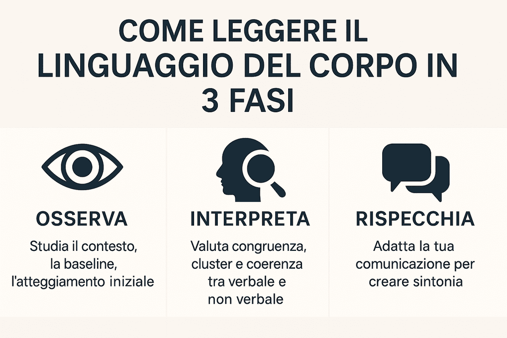 3 fasi per leggere il linguaggio del corpo: osserva, interpreta, rispecchia