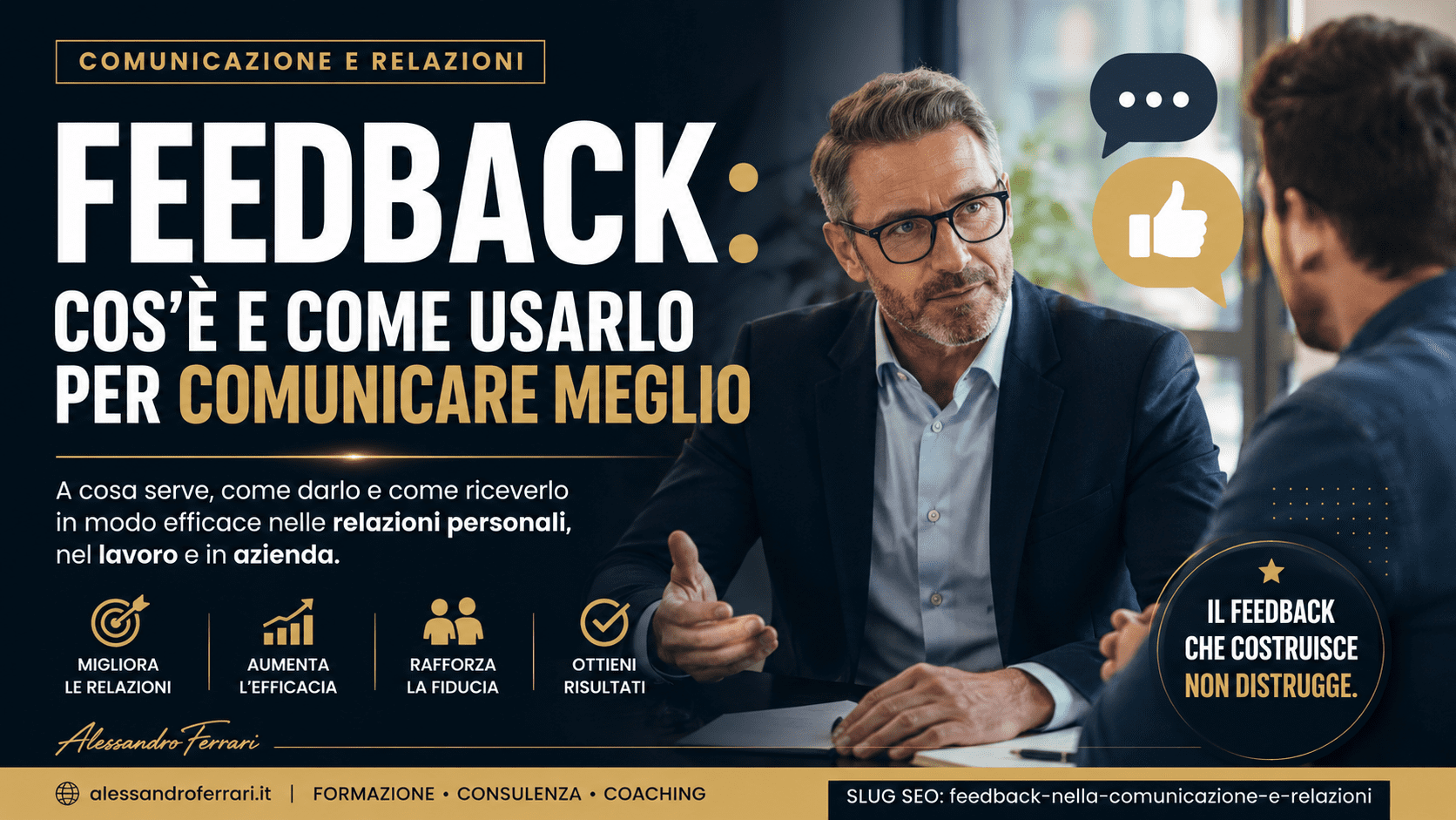 Cover editoriale dell’articolo sul feedback: cos’è e come usarlo per comunicare meglio nelle relazioni, nel lavoro e nella comunicazione.