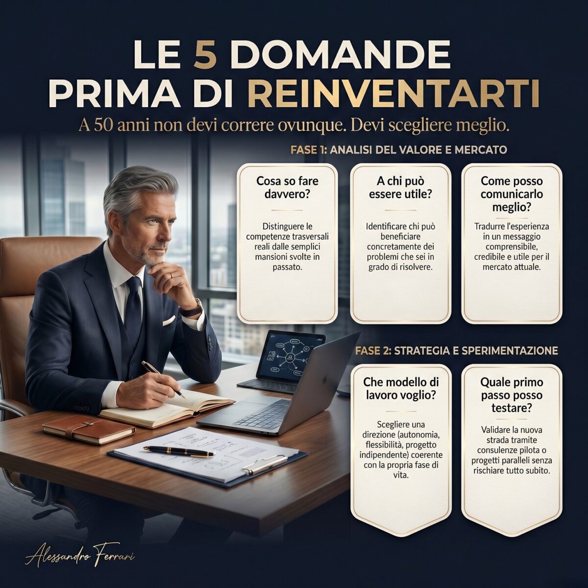 Inventarsi un lavoro a 50 anni con le 5 domande strategiche prima di reinventarsi professionalmente