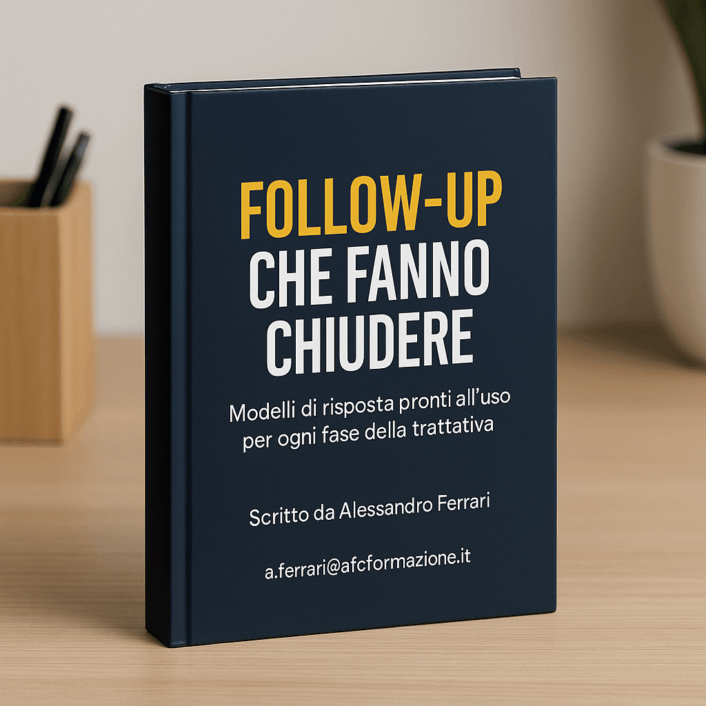 Guida “Follow-up che fanno chiudere” di Alessandro Ferrari – modelli di risposta pronti all’uso per ogni fase della trattativa di vendita.