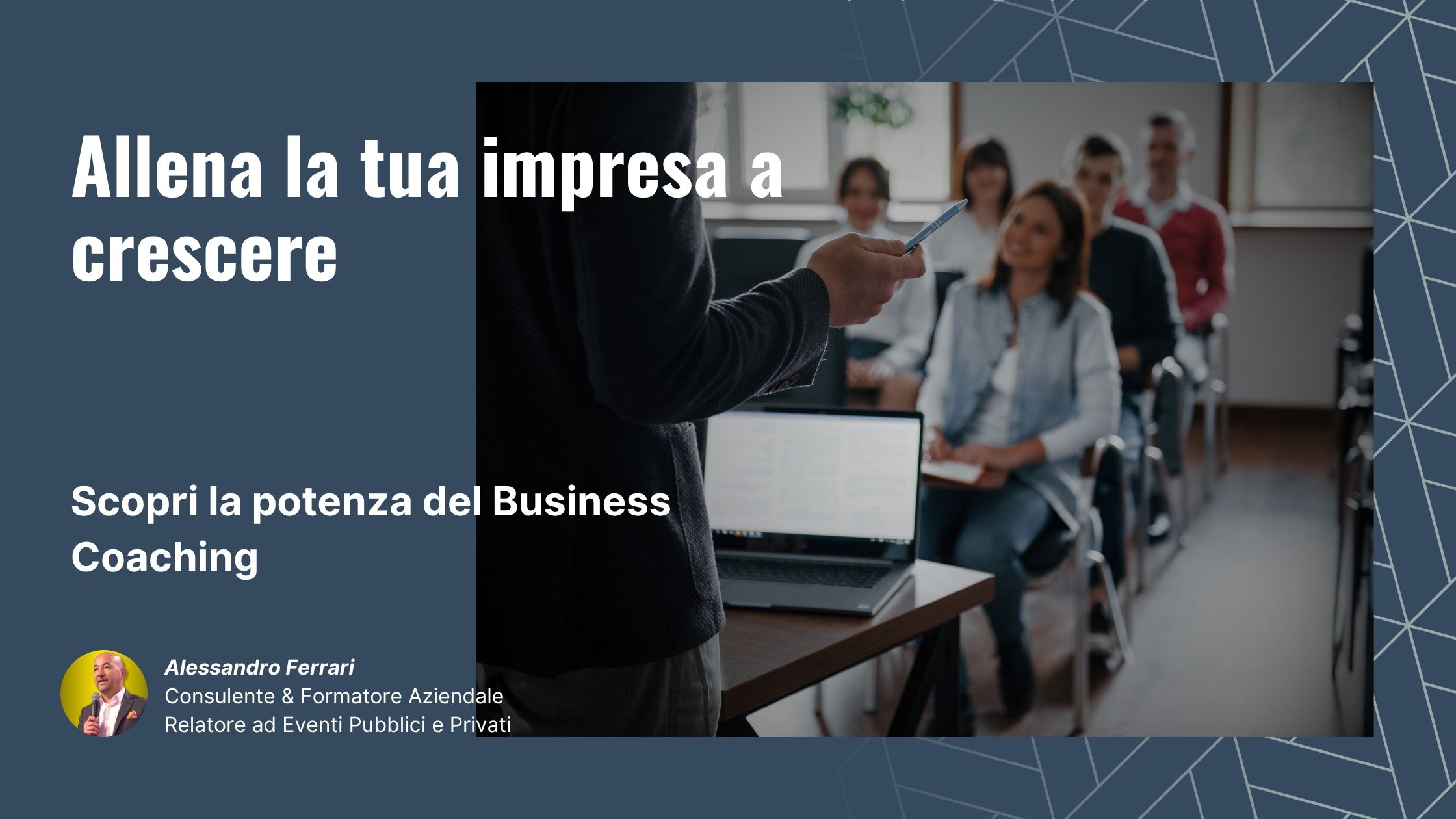 Immagine di copertina con la scritta “Allena la tua impresa a crescere – Scopri la potenza del Business Coaching” per illustrare i benefici del coaching aziendale nelle PMI.