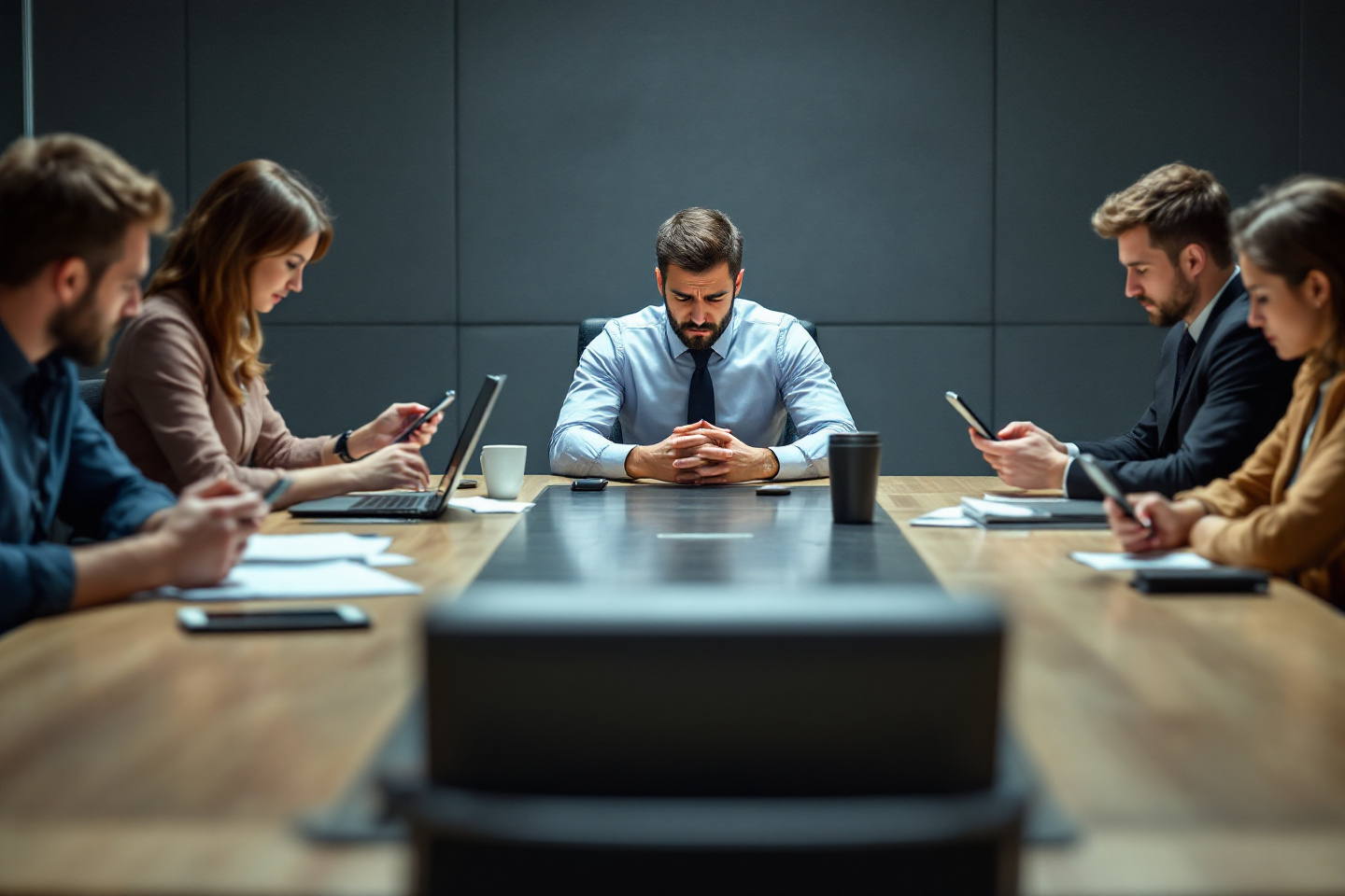 Team aziendale che discute di clienti poco interessati ai propri prodotti, simbolo della difficoltà di comunicare valore prima di imparare come trovare clienti con ChatGPT.