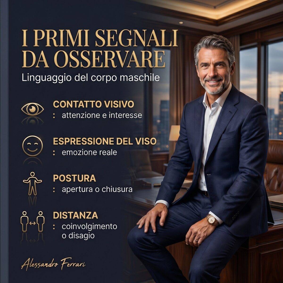 segnali linguaggio del corpo maschile contatto visivo postura distanza espressioni