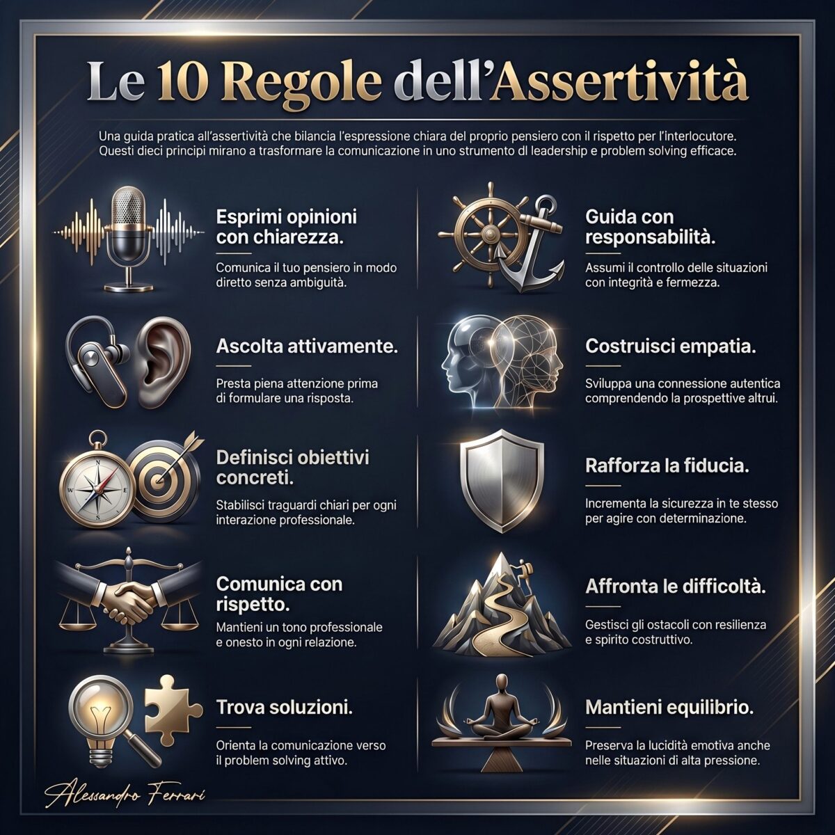 infografica regole dell’assertività con i 10 principi pratici