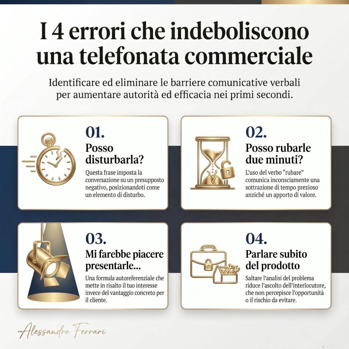 Infografica sui 4 errori che indeboliscono la comunicazione telefonica efficace
