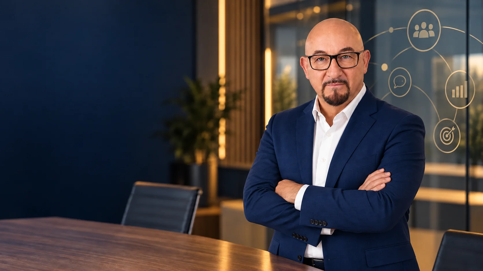 Alessandro Ferrari, advisor strategico, con espressione autorevole e braccia conserte