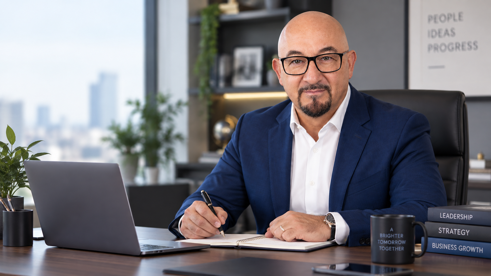 Alessandro Ferrari, advisor sulla comunicazione aziendale, in un ufficio professionale