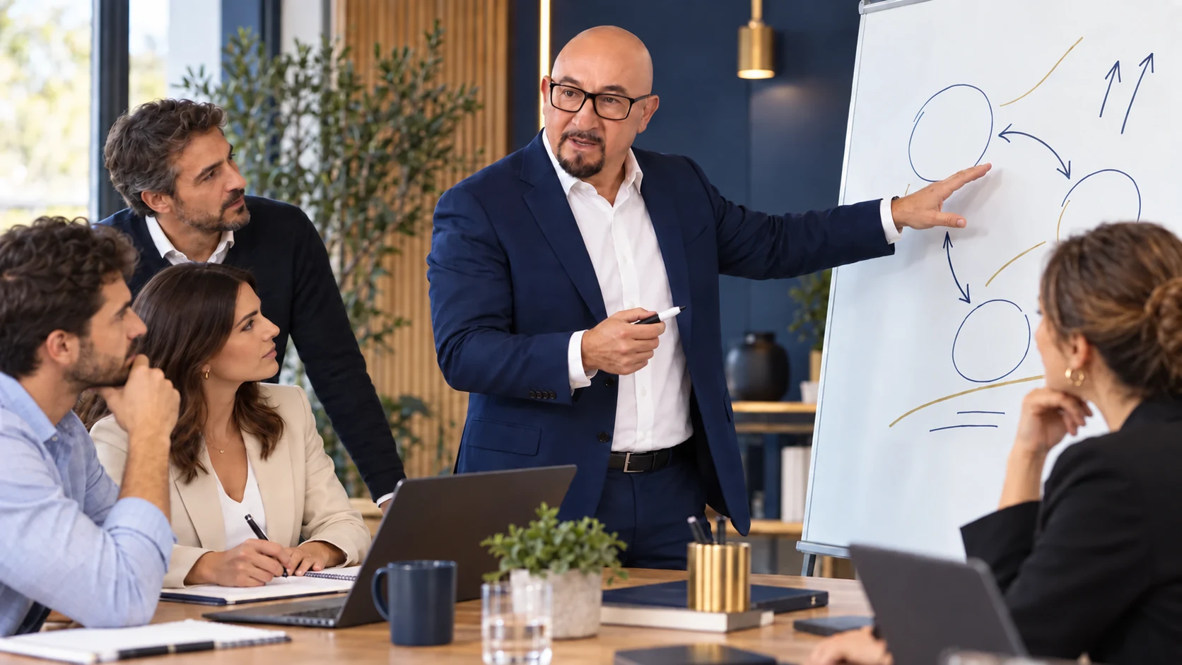 Alessandro Ferrari allinea un team di manager durante una sessione di strategia aziendale