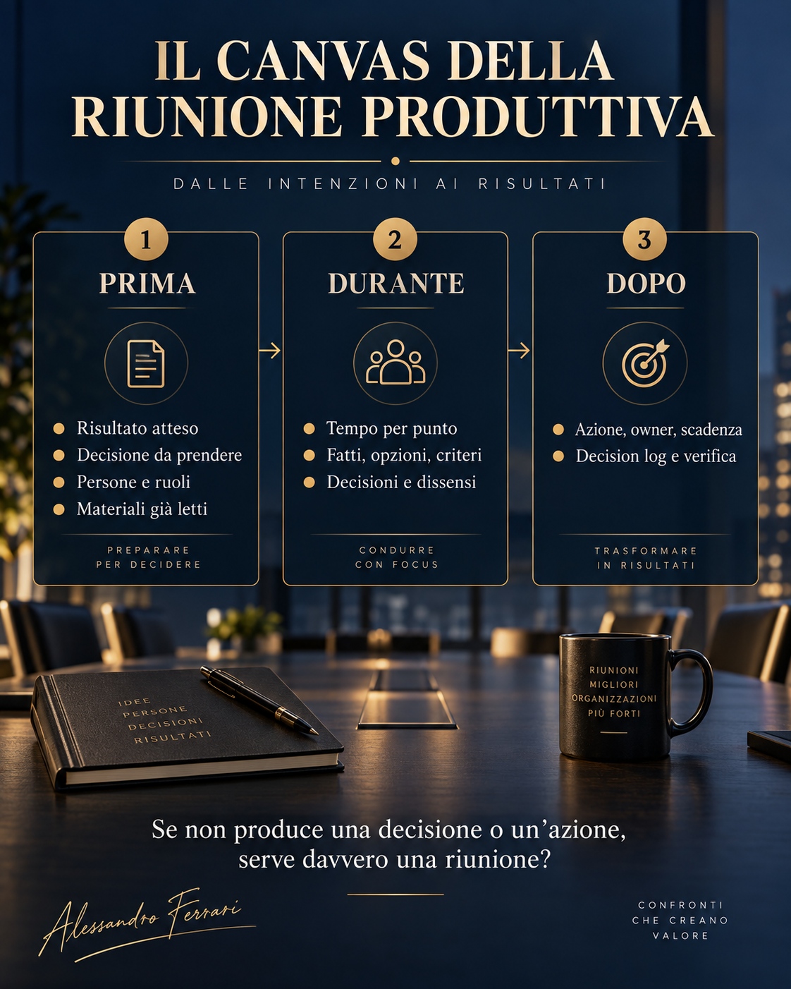Canvas della riunione produttiva: prima, durante e dopo