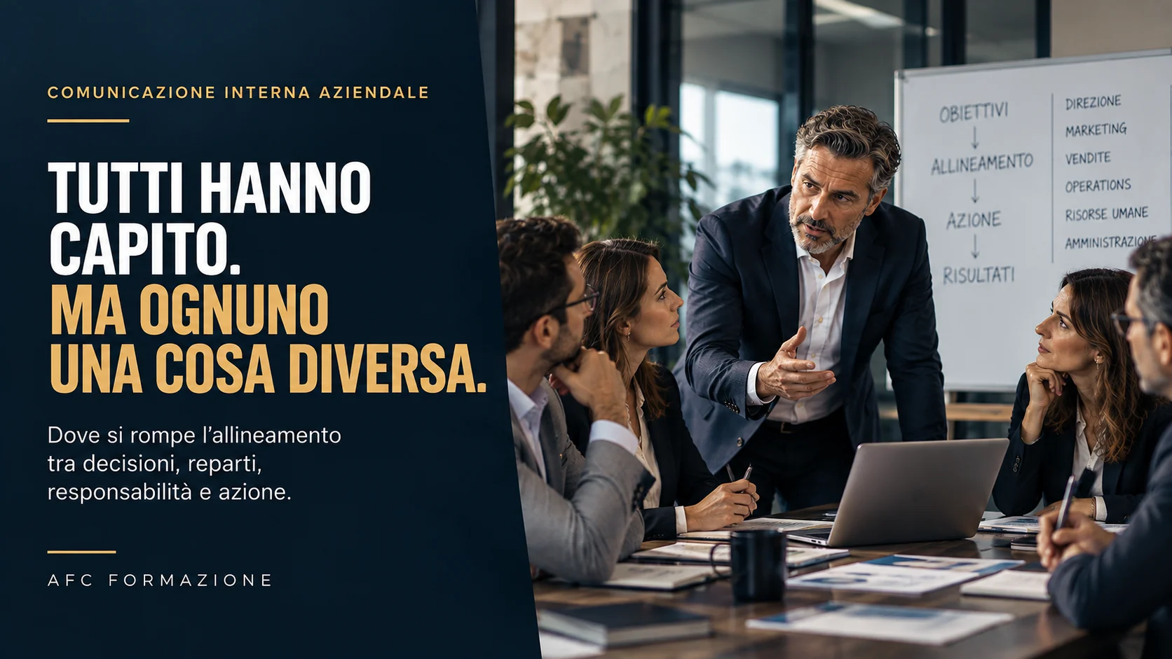 Comunicazione interna aziendale: team manageriale allinea decisioni, reparti, responsabilità e azioni