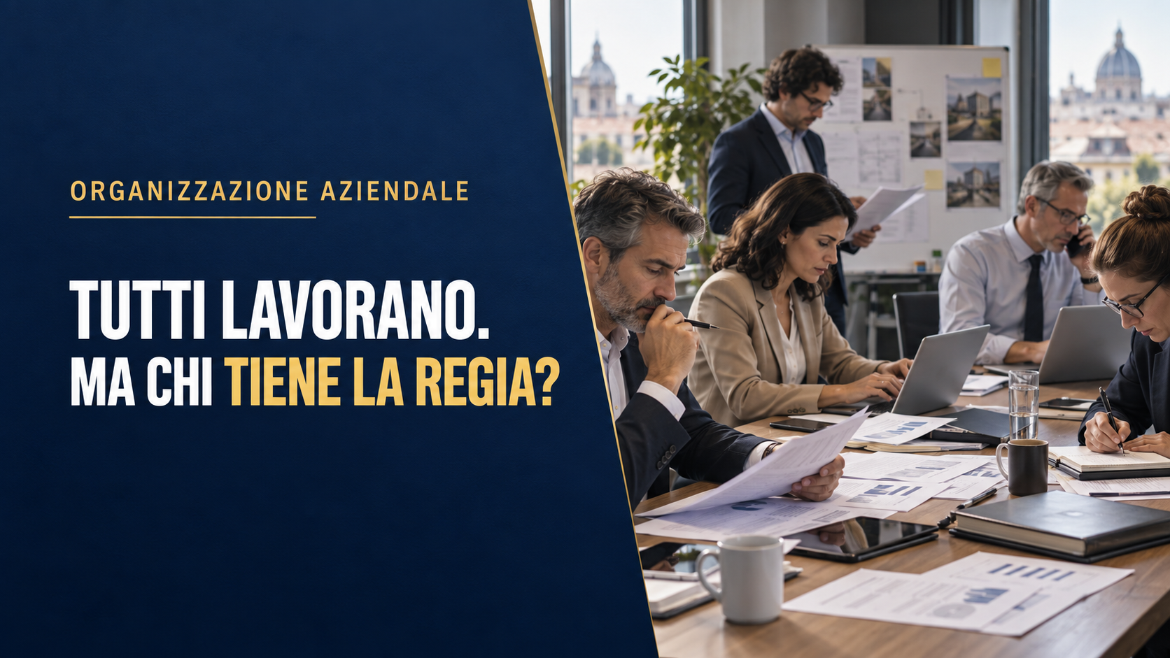Organizzazione aziendale senza regia con team al lavoro e risultati disallineati