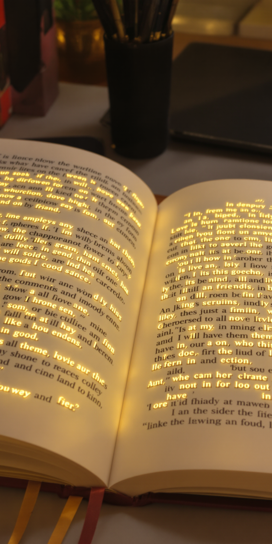 Libro aperto illuminato su una scrivania, simbolo di conoscenza e formazione continua, usato per rappresentare il valore della comunicazione online e dell’apprendimento personale.