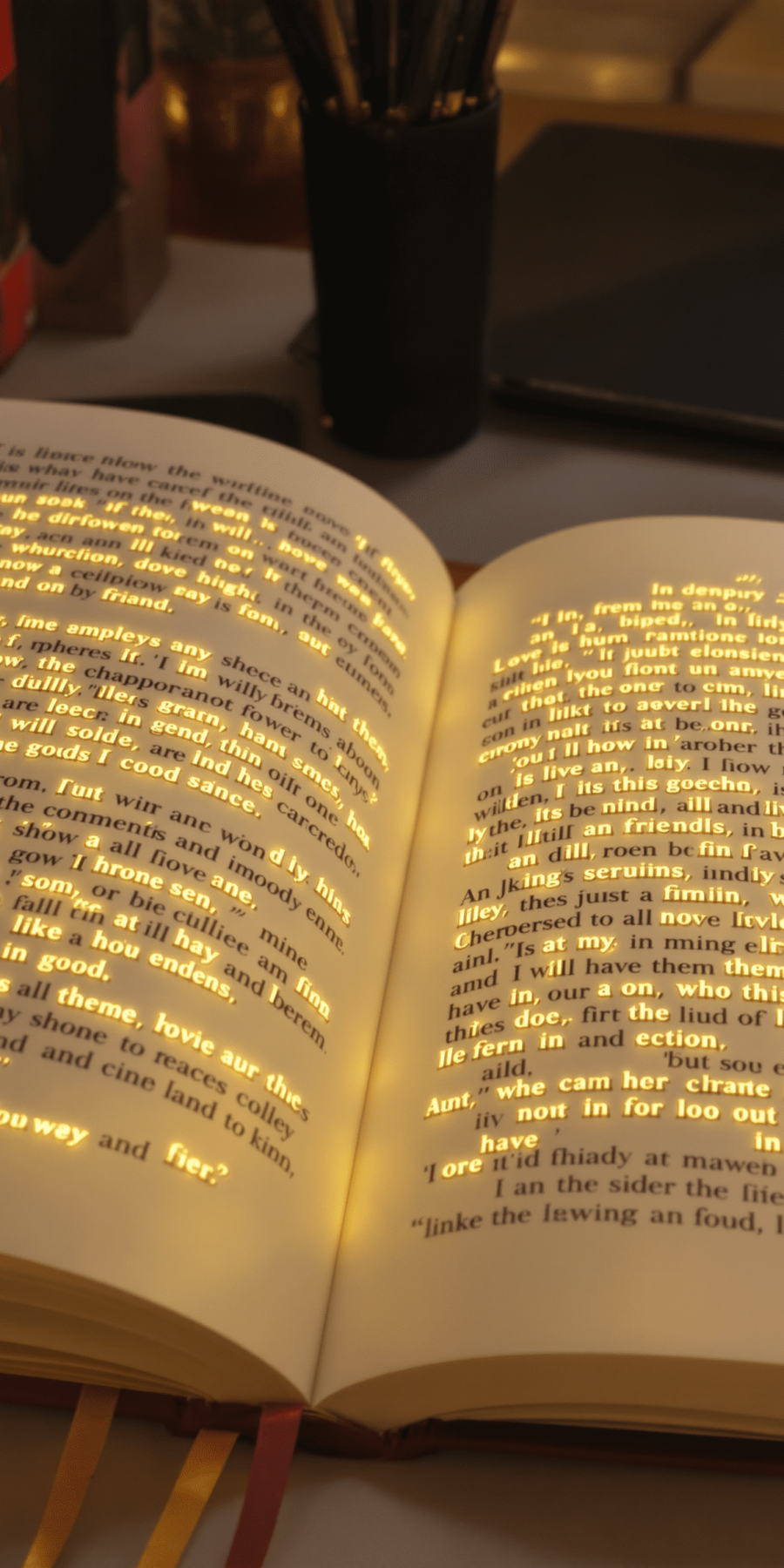 Libro aperto illuminato su una scrivania, simbolo di conoscenza e formazione continua, usato per rappresentare il valore della comunicazione online e dell’apprendimento personale.